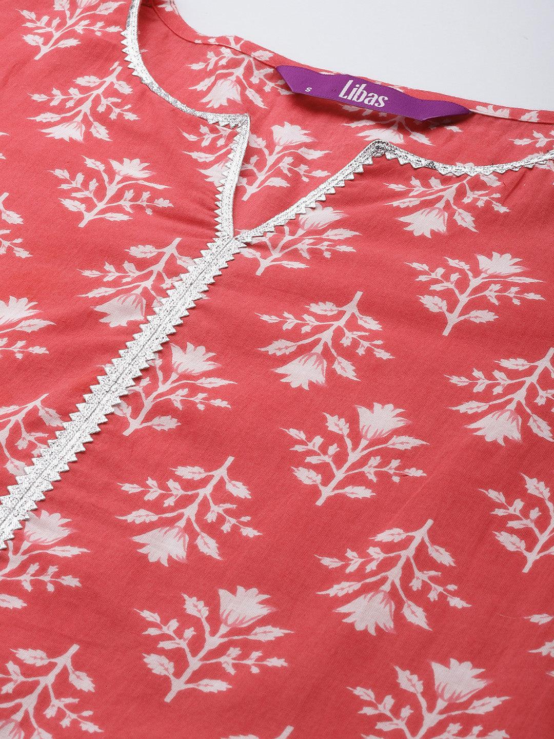 Coral Printed Cotton Straight Suit Set - ShopLibas