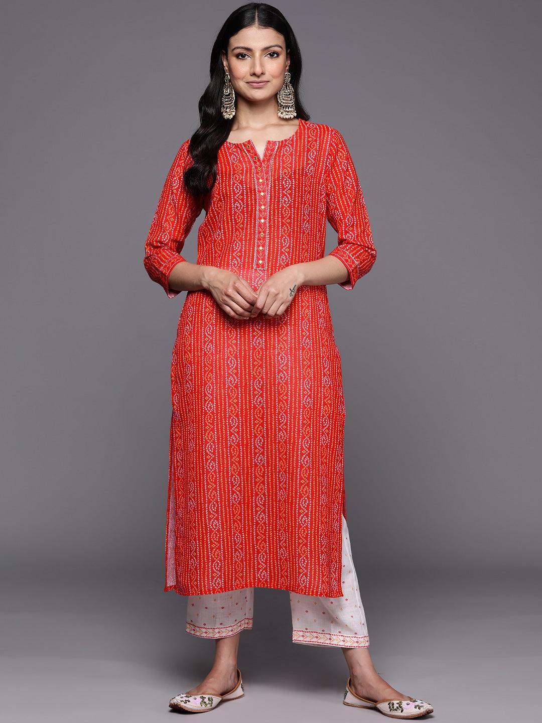 Coral Printed Cotton Straight Kurta Set With Trousers - ShopLibas