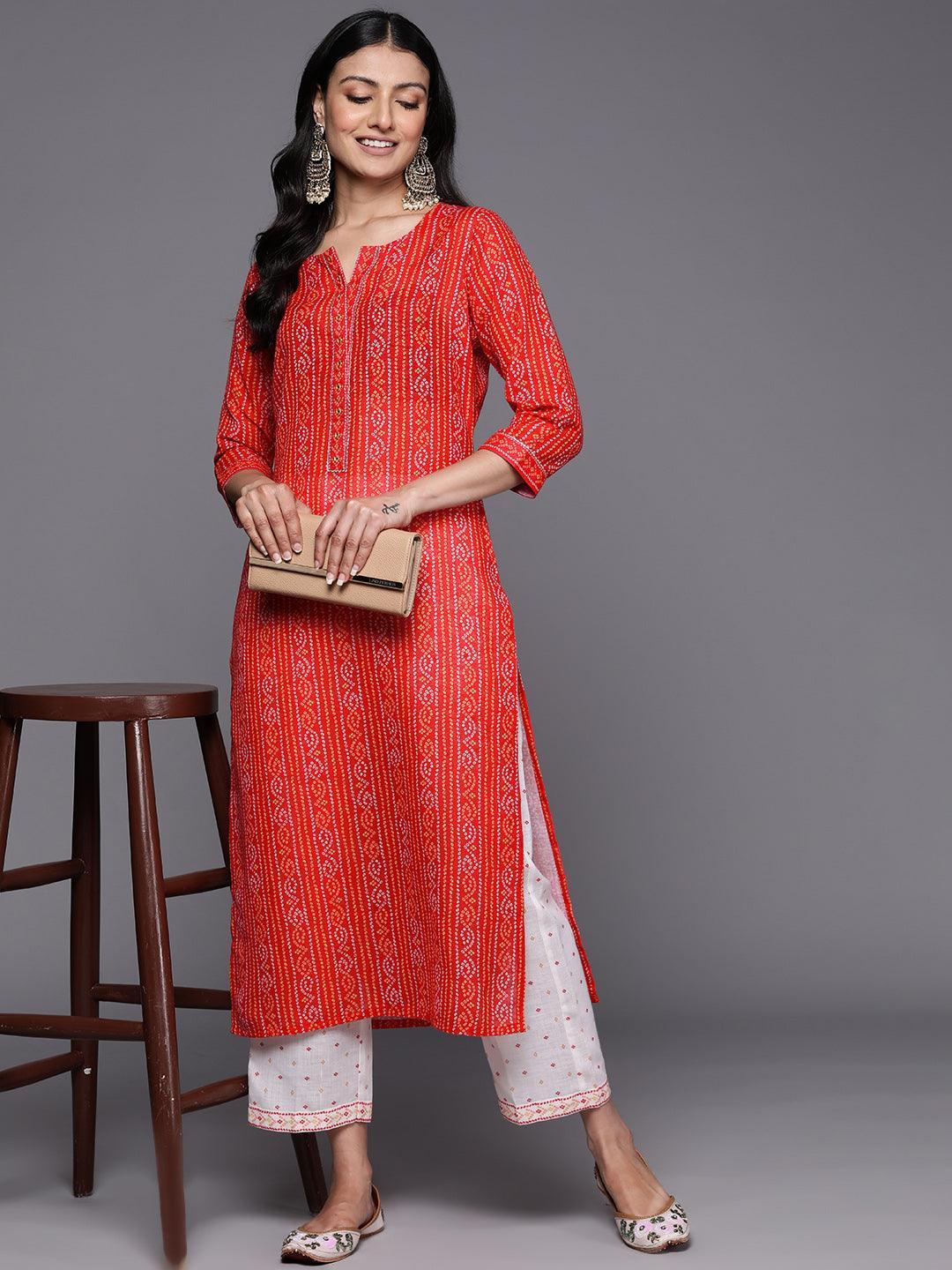 Coral Printed Cotton Straight Kurta Set With Trousers - ShopLibas 