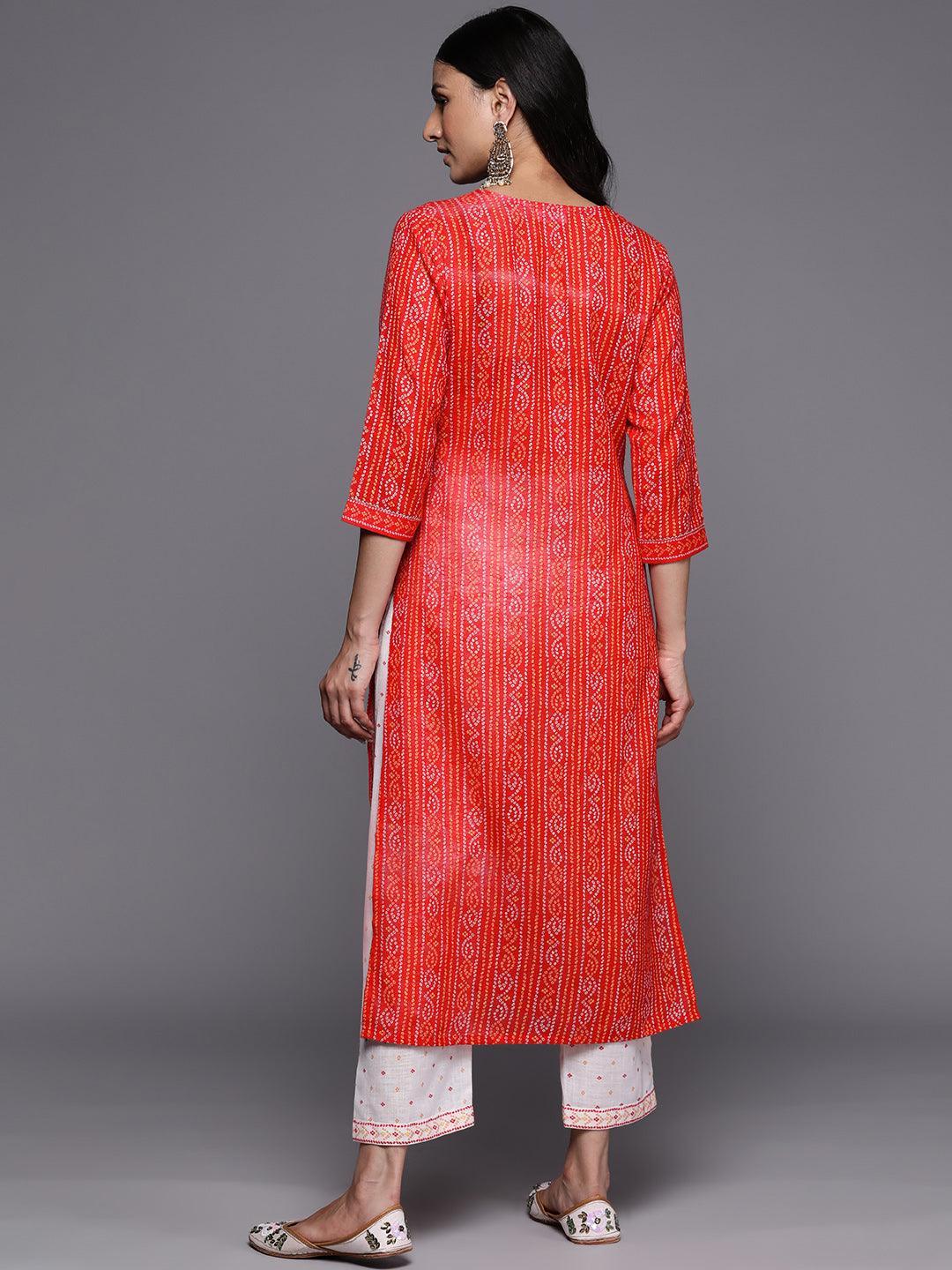 Coral Printed Cotton Straight Kurta Set With Trousers - ShopLibas 