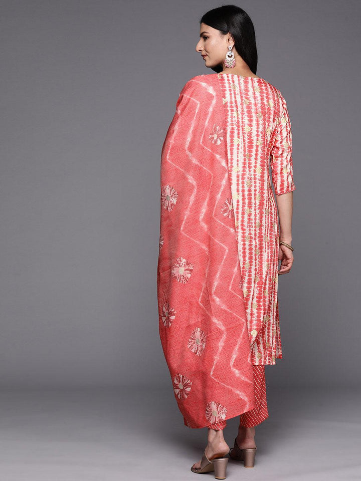 Coral Printed Rayon Straight Suit Set With Trousers