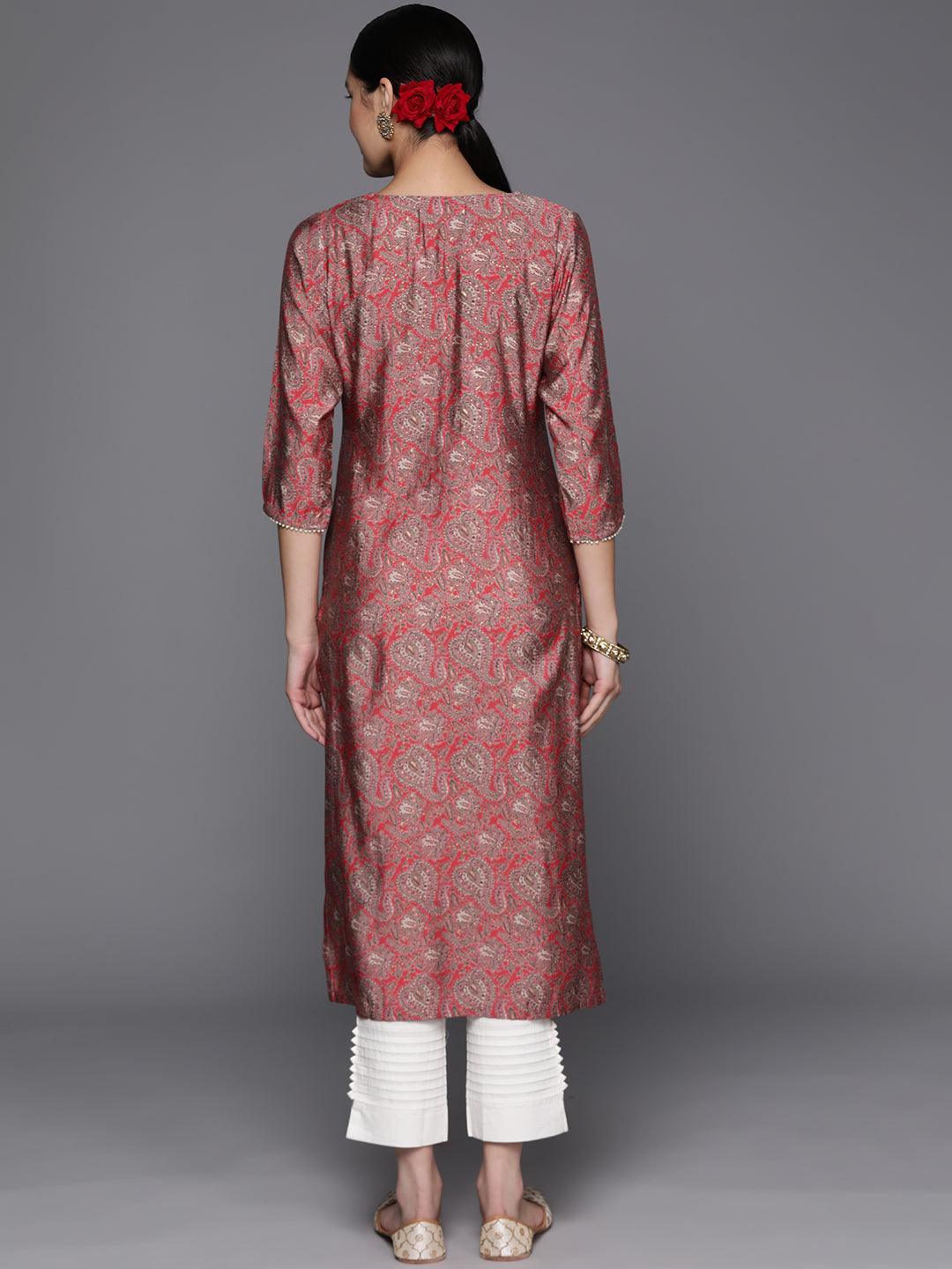 Coral Yoke Design Silk Straight Kurta - Libas 