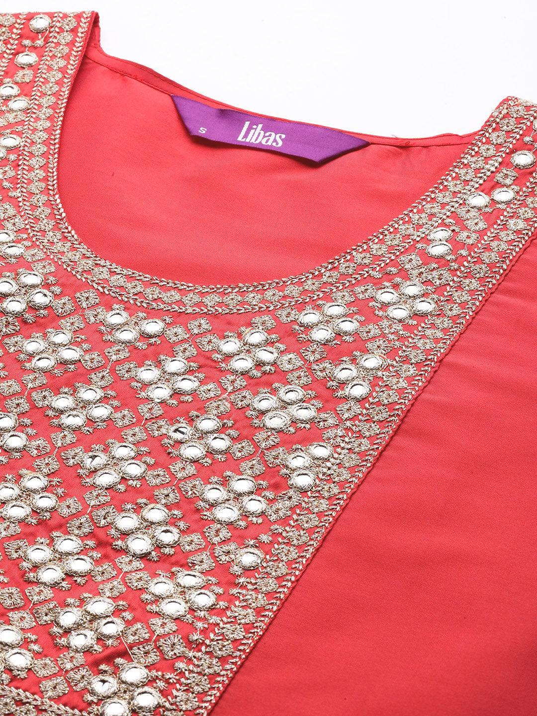 Coral Yoke Design Silk Straight Kurta - Libas 