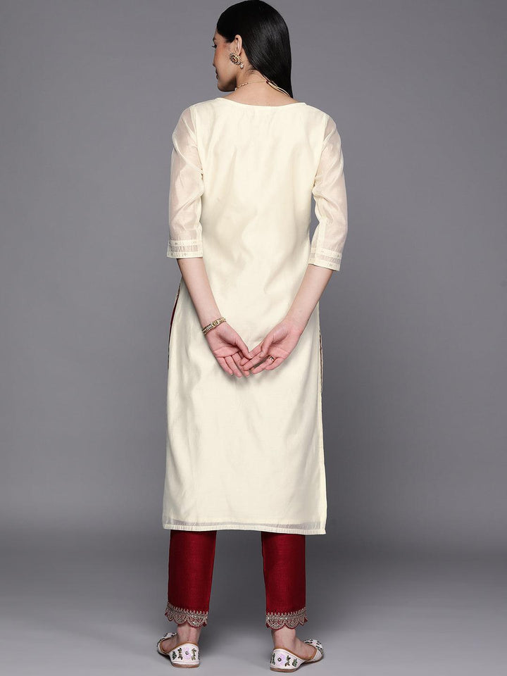 Cream Embroidered Chanderi Silk Straight Kurta