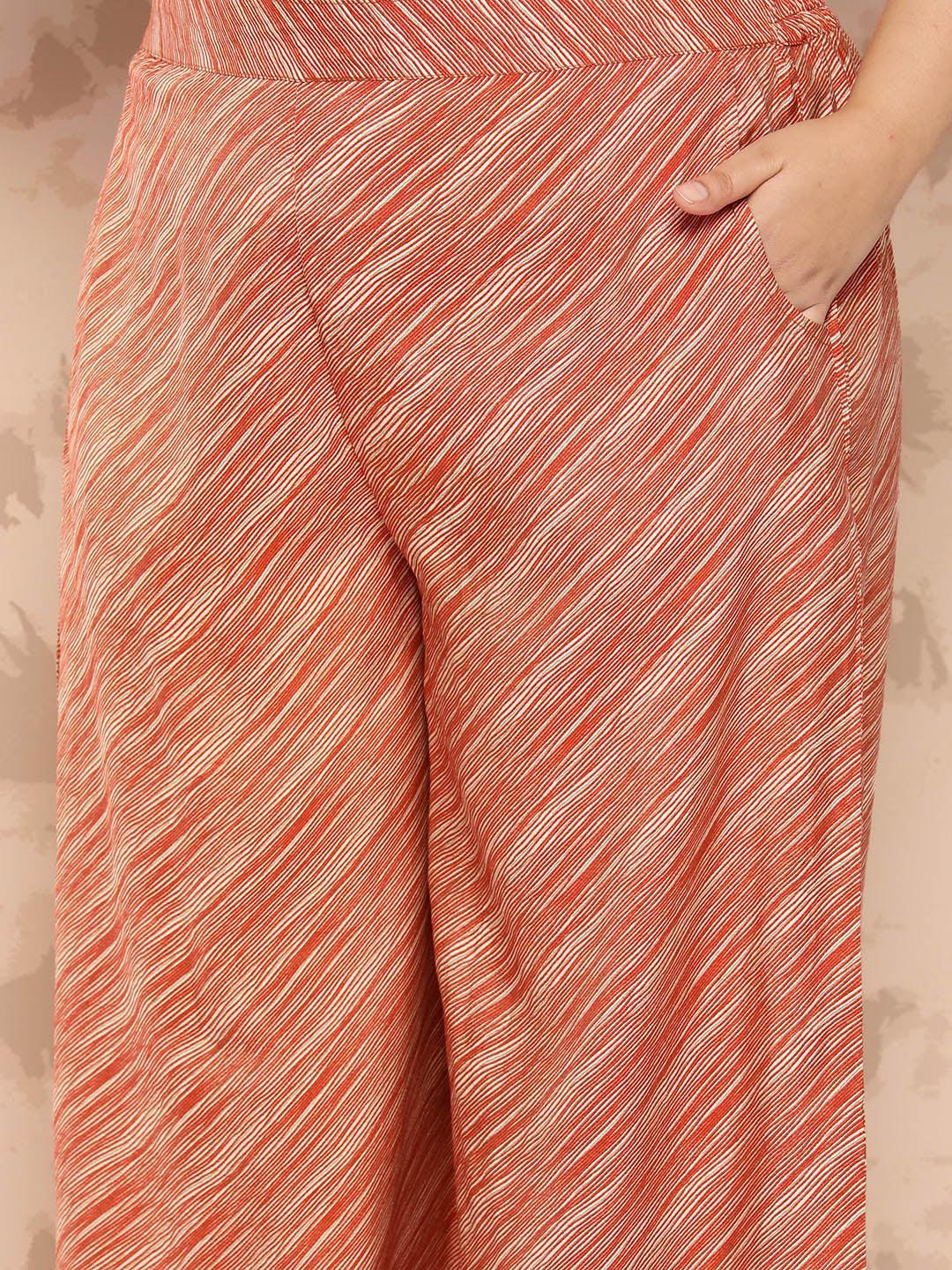 Cream Printed Silk Blend Straight Kurta With Palazzos and Dupatta - Libas 