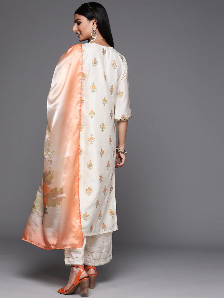Cream Printed Silk Suit Set - ShopLibas