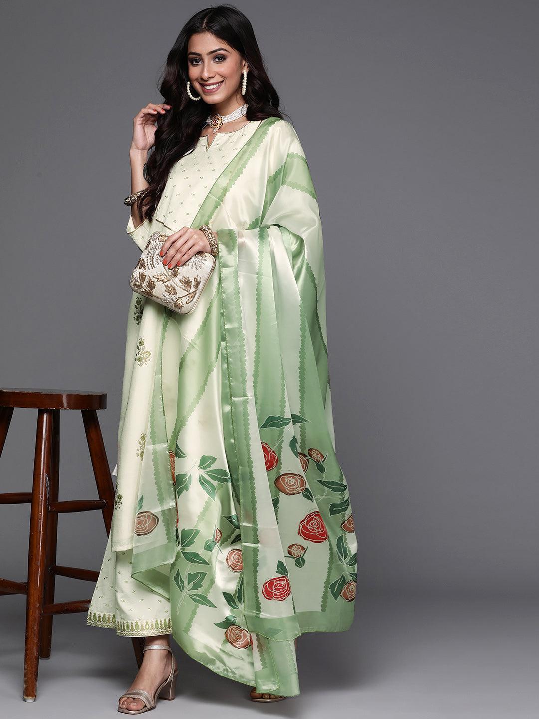Cream Printed Silk Suit Set - ShopLibas