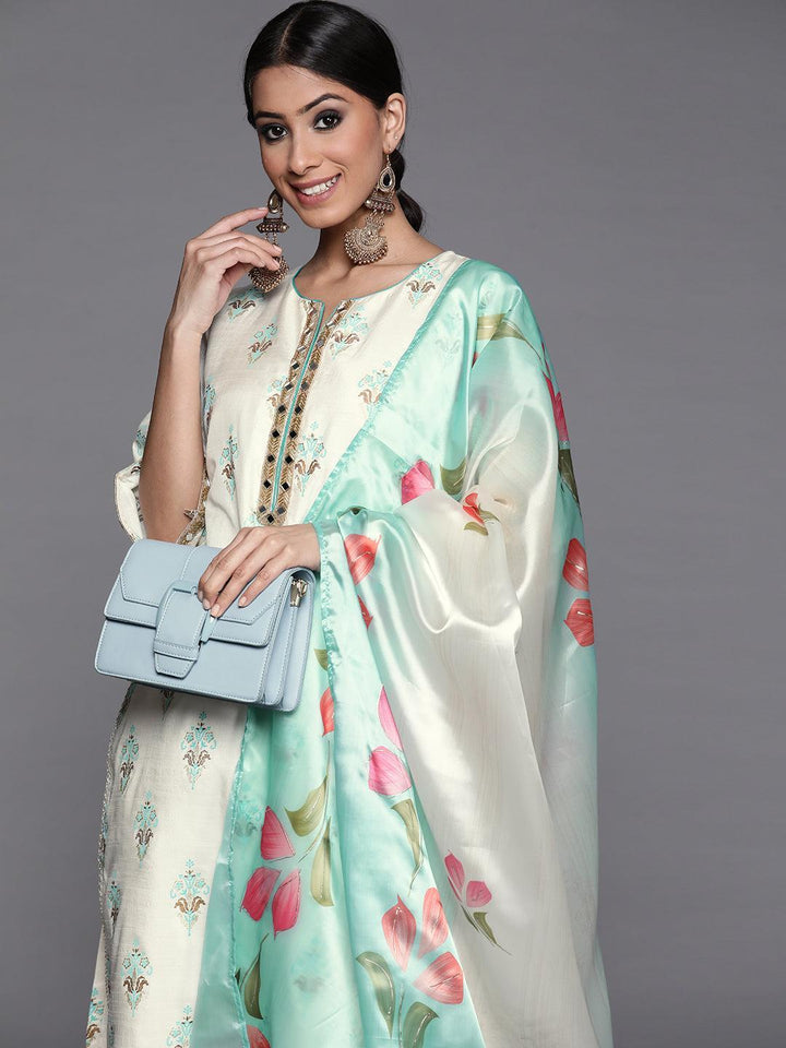 Cream Printed Silk Suit Set - ShopLibas