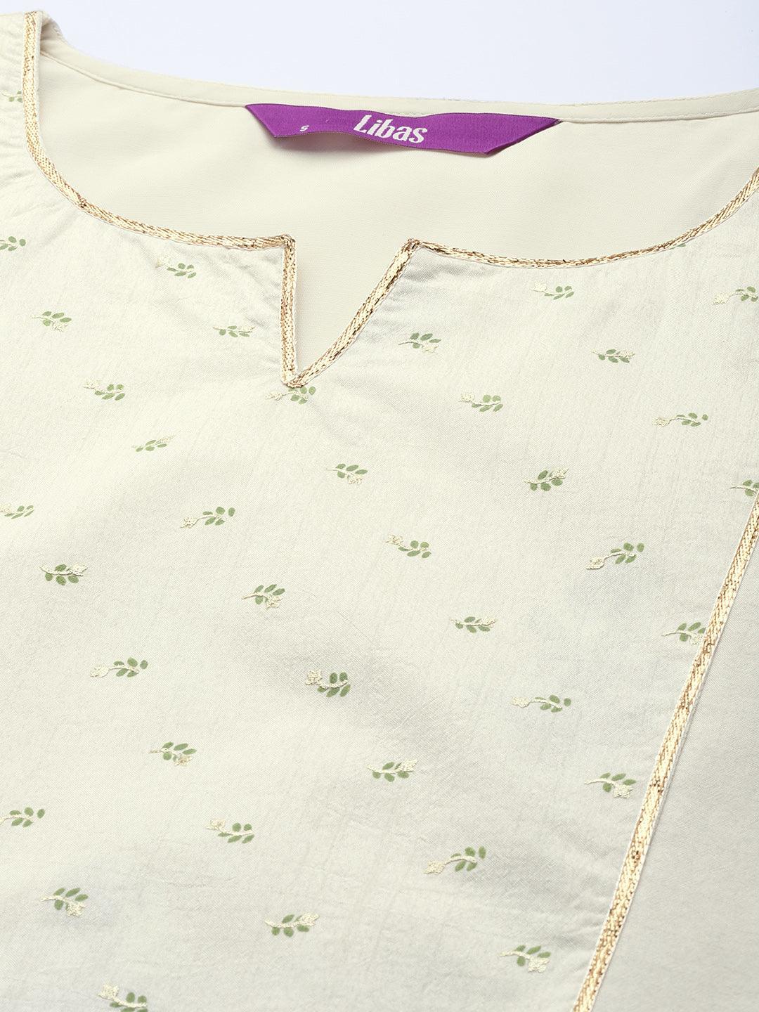 Cream Printed Silk Suit Set - ShopLibas