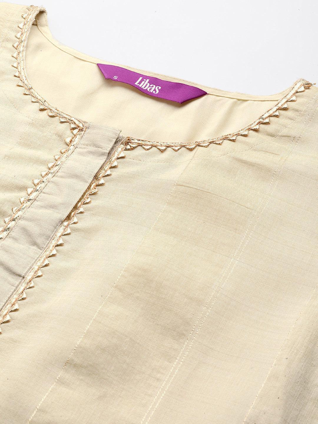 Cream Woven Design Chanderi Silk Straight Kurta - Libas 