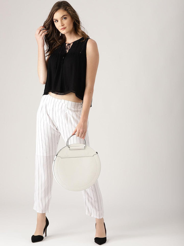White Striped Rayon Trousers