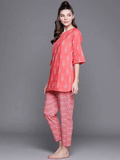 Pink Printed Cotton Night Suit - ShopLibas
