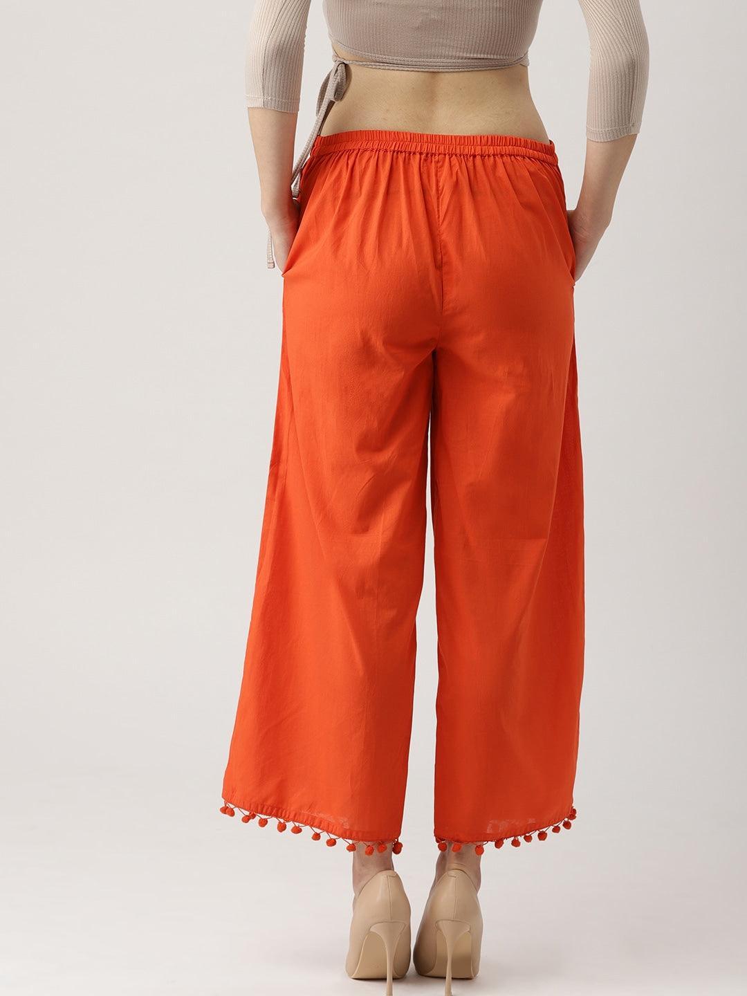Orange Solid Cotton Palazzos - ShopLibas 