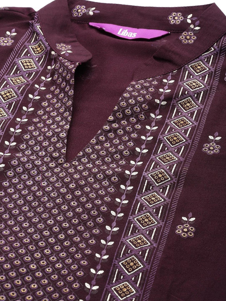 Purple Printed Silk Blend Suit Set - ShopLibas