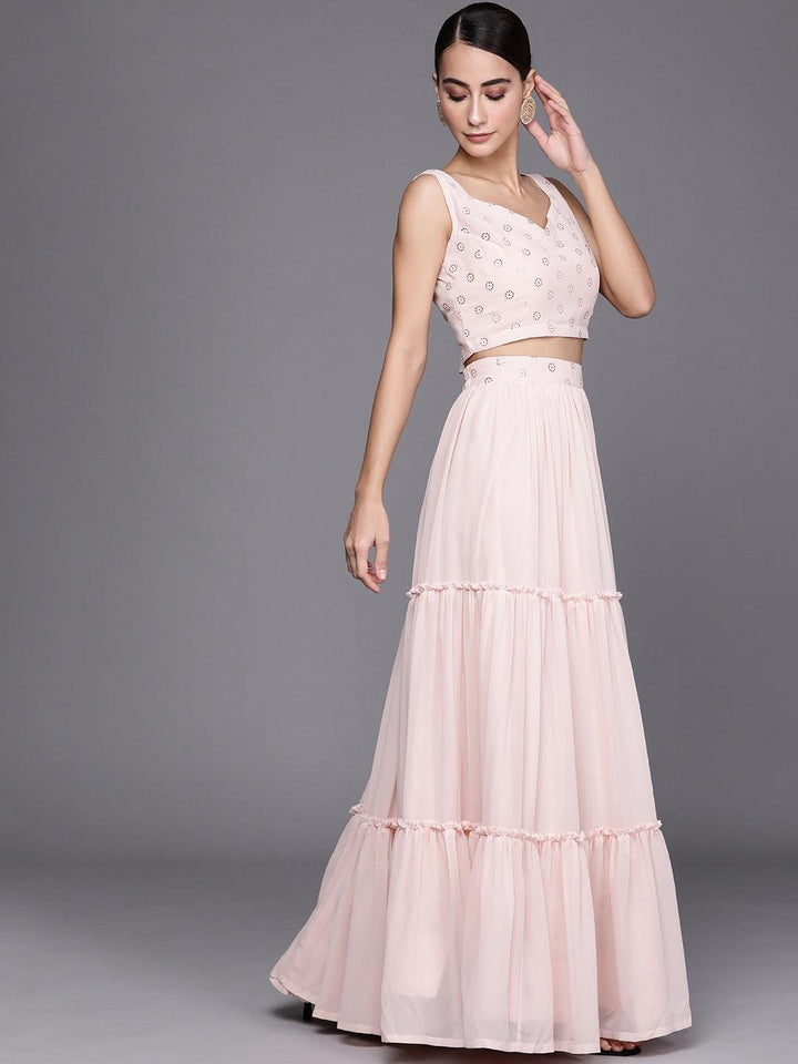 Pink Woven Design Georgette Lehenga Choli - ShopLibas