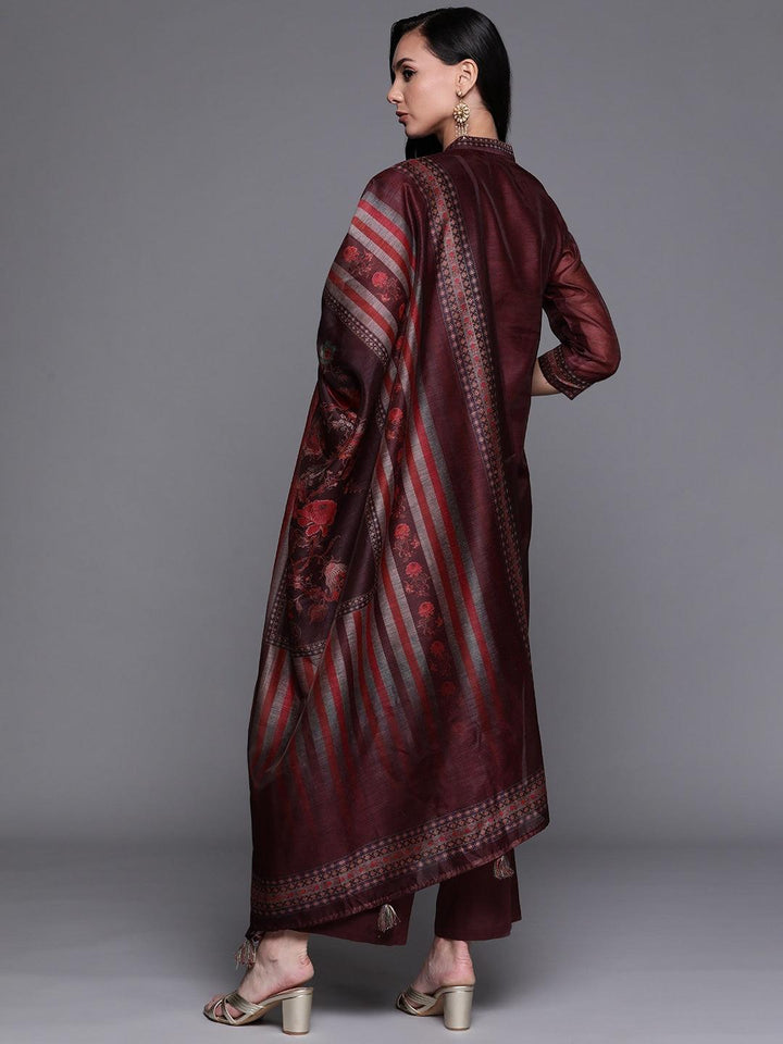 Purple Solid Silk Blend Suit Set - ShopLibas