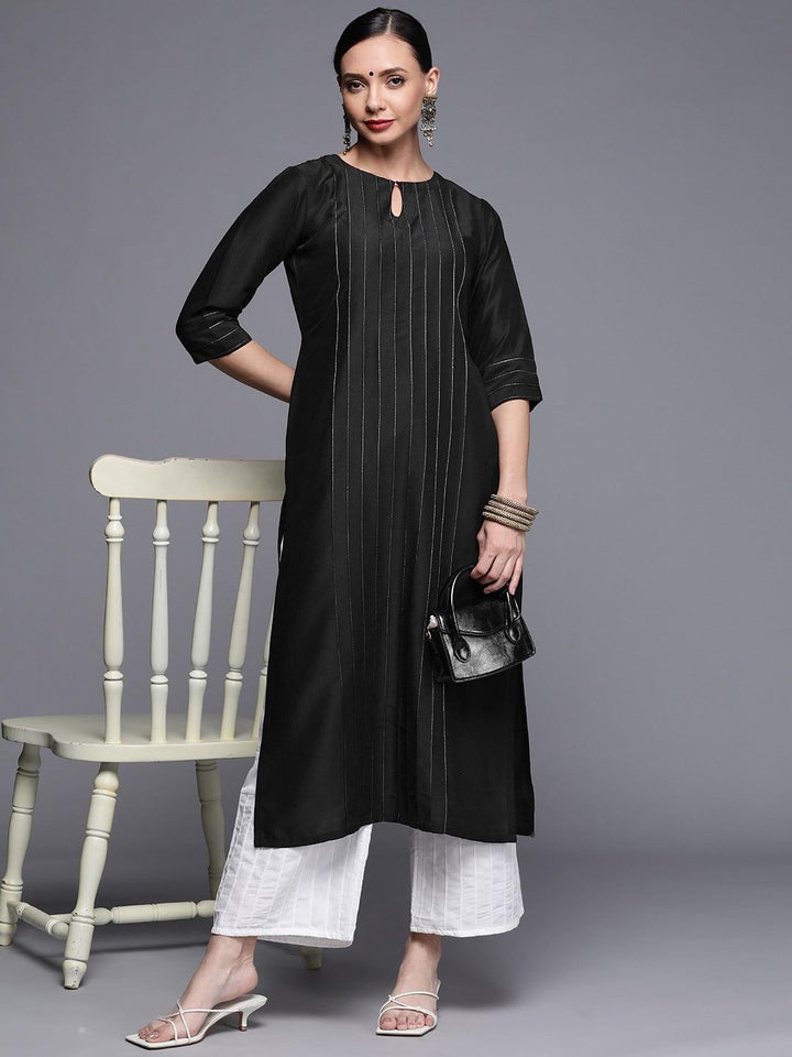 Black Solid Chanderi Silk Kurta - ShopLibas