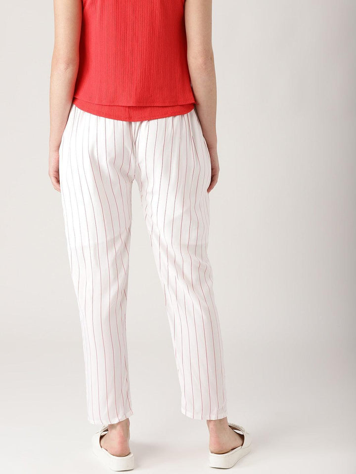 White Striped Rayon Trousers - ShopLibas