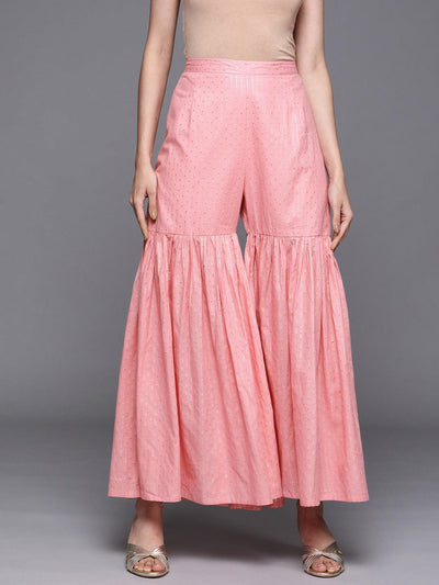 Pink Self Design Cotton Sharara Pants - ShopLibas