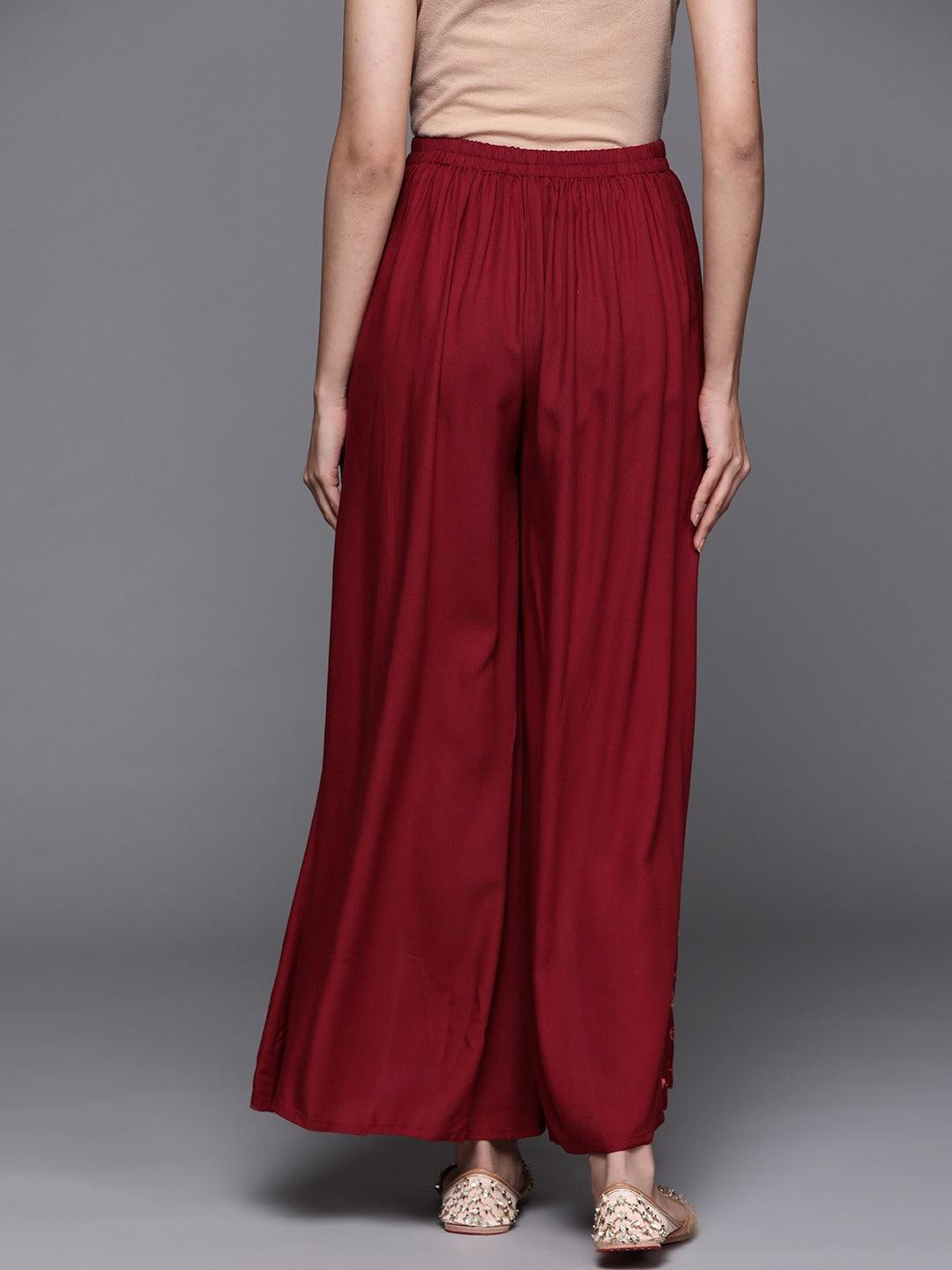 Maroon Hem Design Rayon Palazzos - ShopLibas 