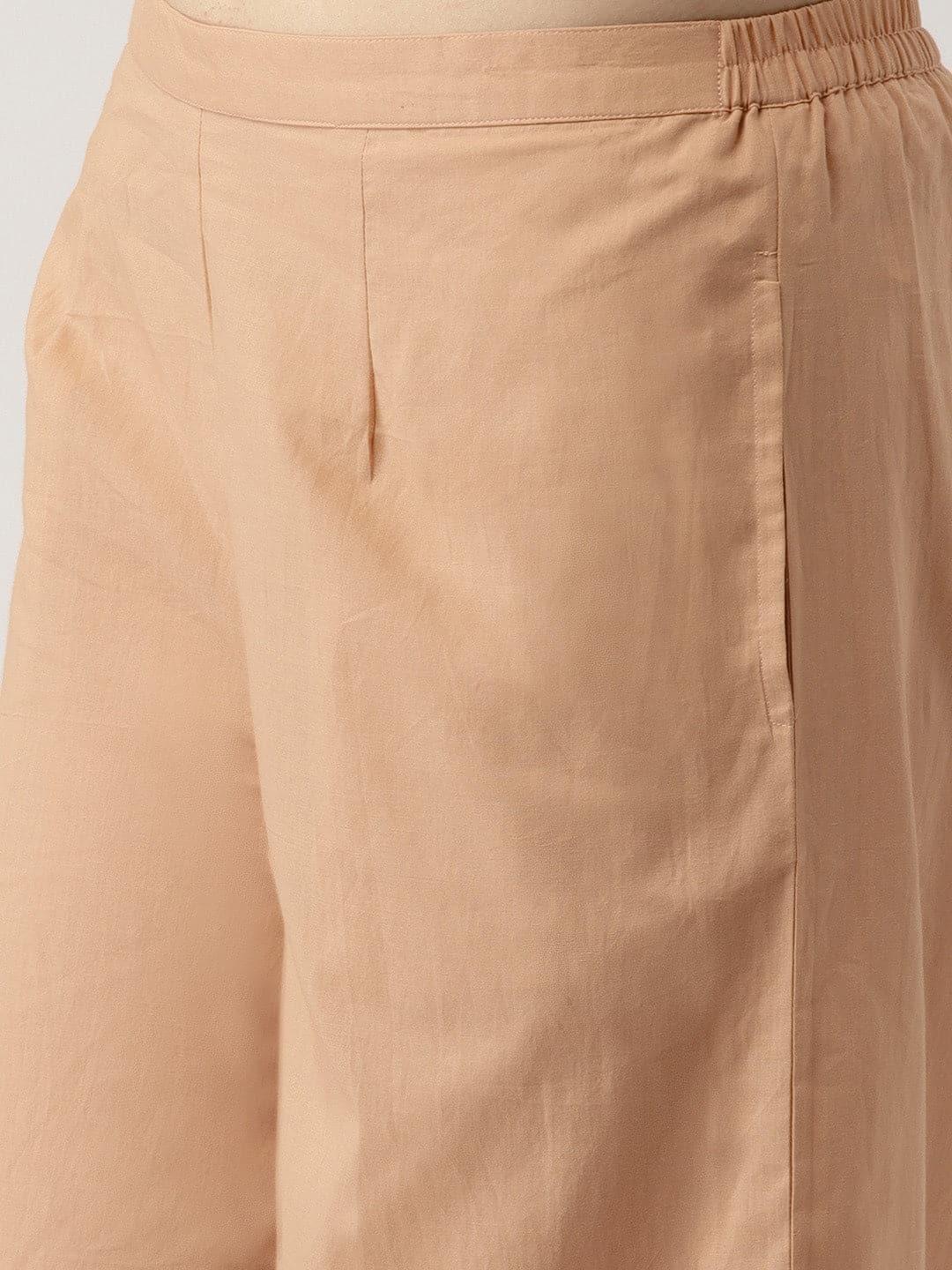 Beige Solid Cotton Palazzos - ShopLibas