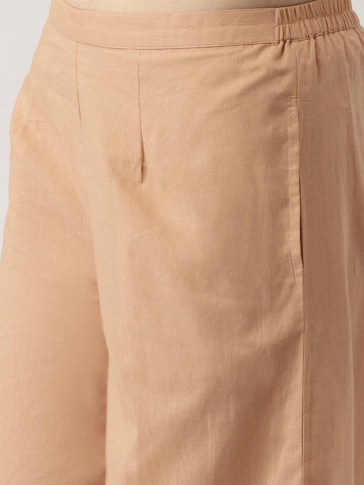 Beige Solid Cotton Palazzos - ShopLibas