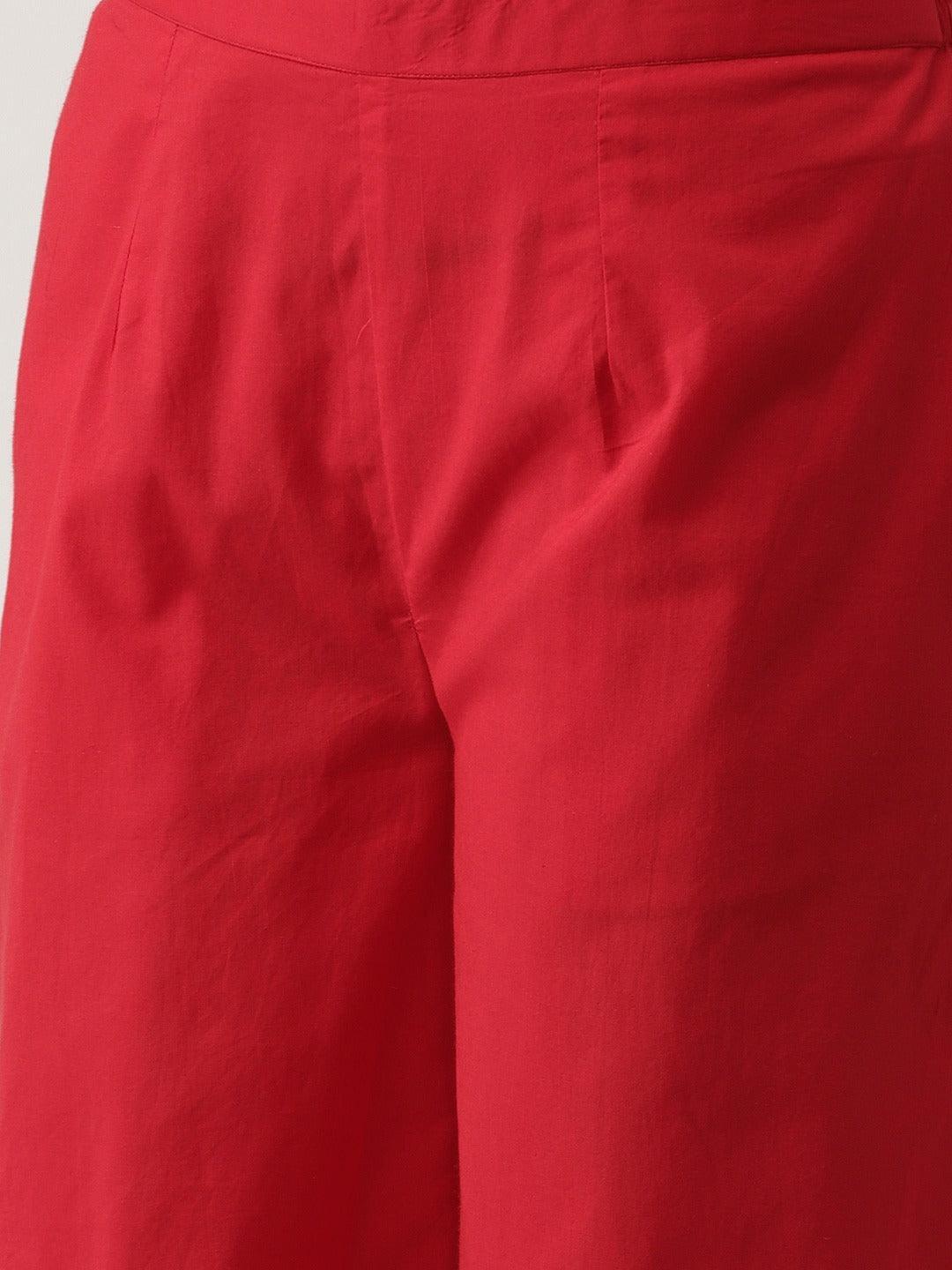 Red Solid Cotton Palazzos - ShopLibas
