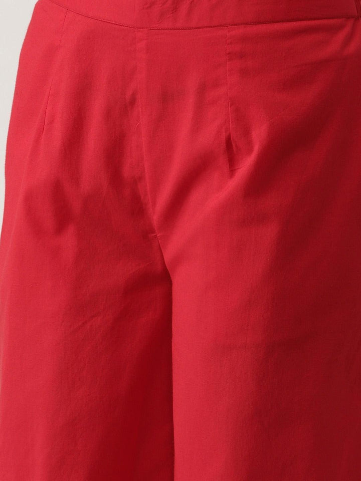 Red Solid Cotton Palazzos - ShopLibas