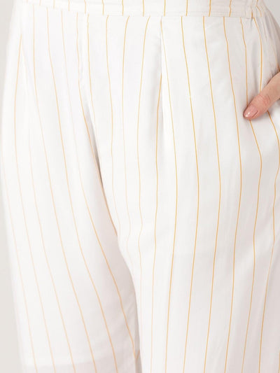White Striped Rayon Trousers - ShopLibas