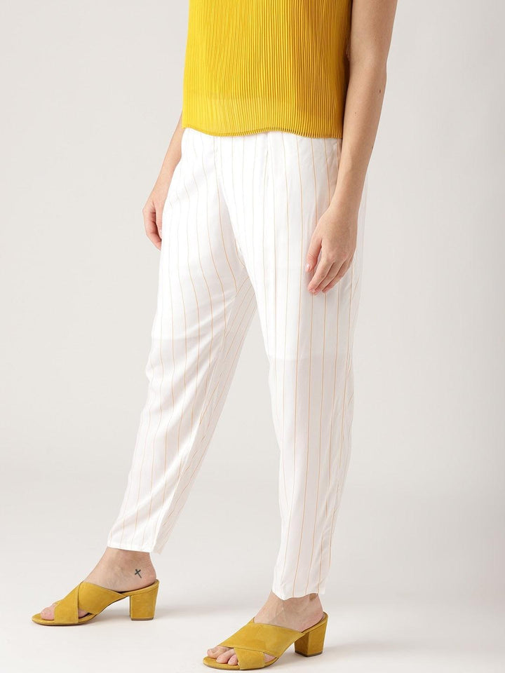 White Striped Rayon Trousers - ShopLibas