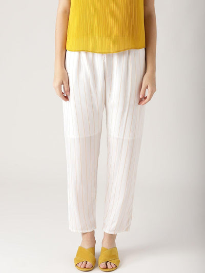 White Striped Rayon Trousers - ShopLibas