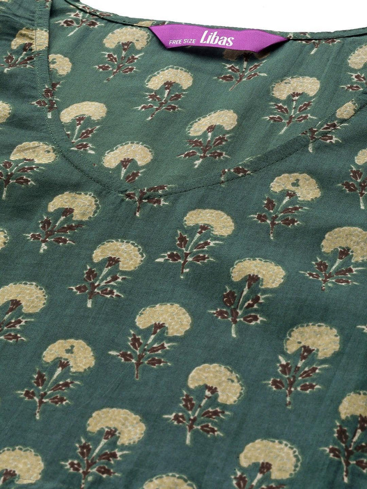Blue Cotton Printed Kaftan Nightdress - ShopLibas