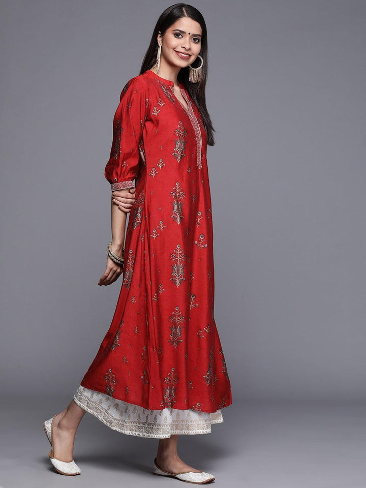 Maroon Printed Chanderi Silk Kurta - ShopLibas