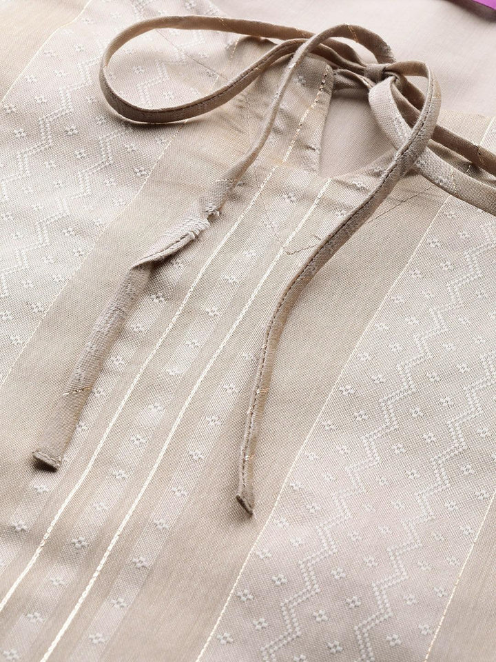 Grey Woven Design Chanderi Silk Kurta - ShopLibas