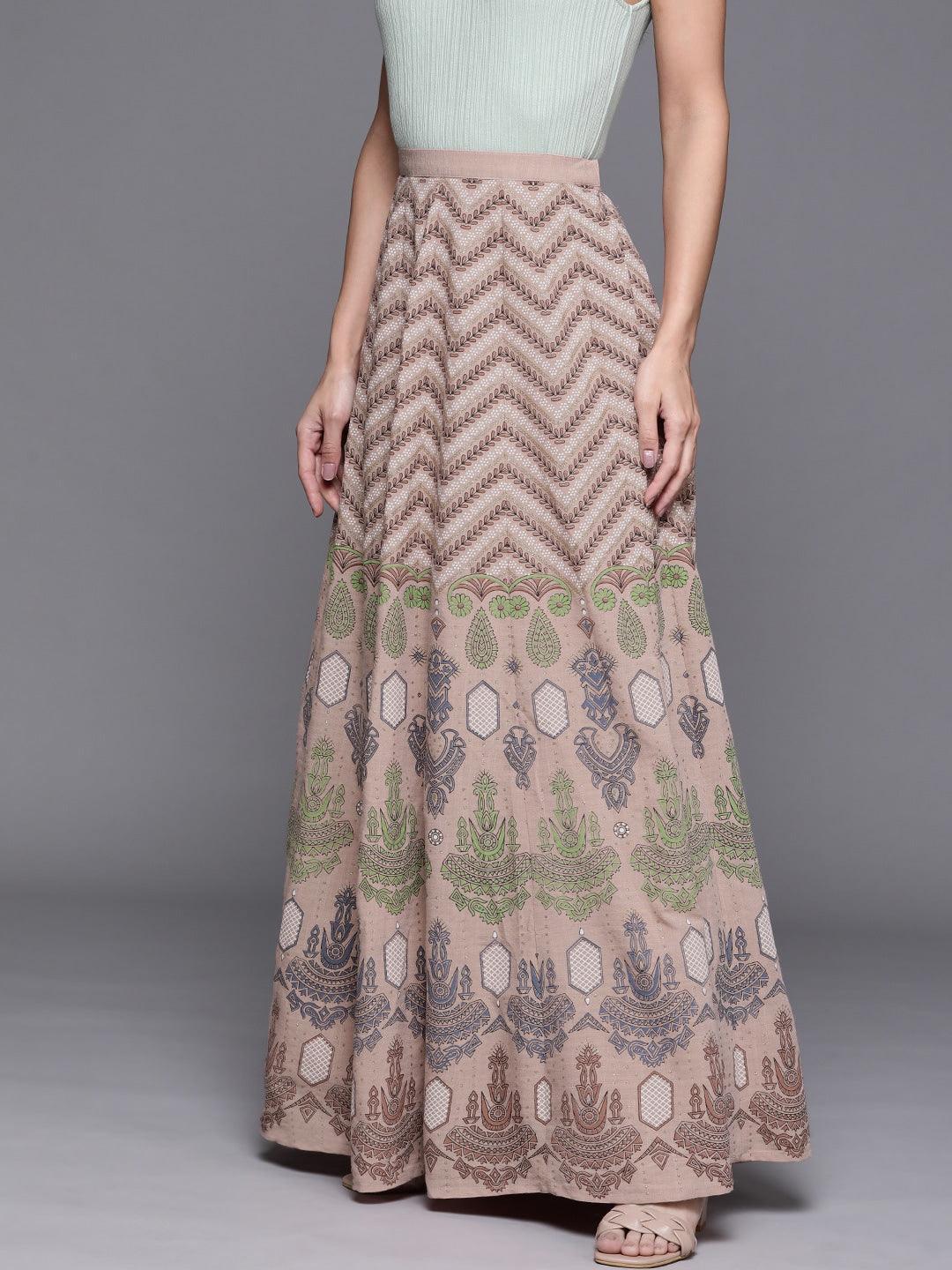 Pink Printed Silk Blend Flared Skirt - ShopLibas
