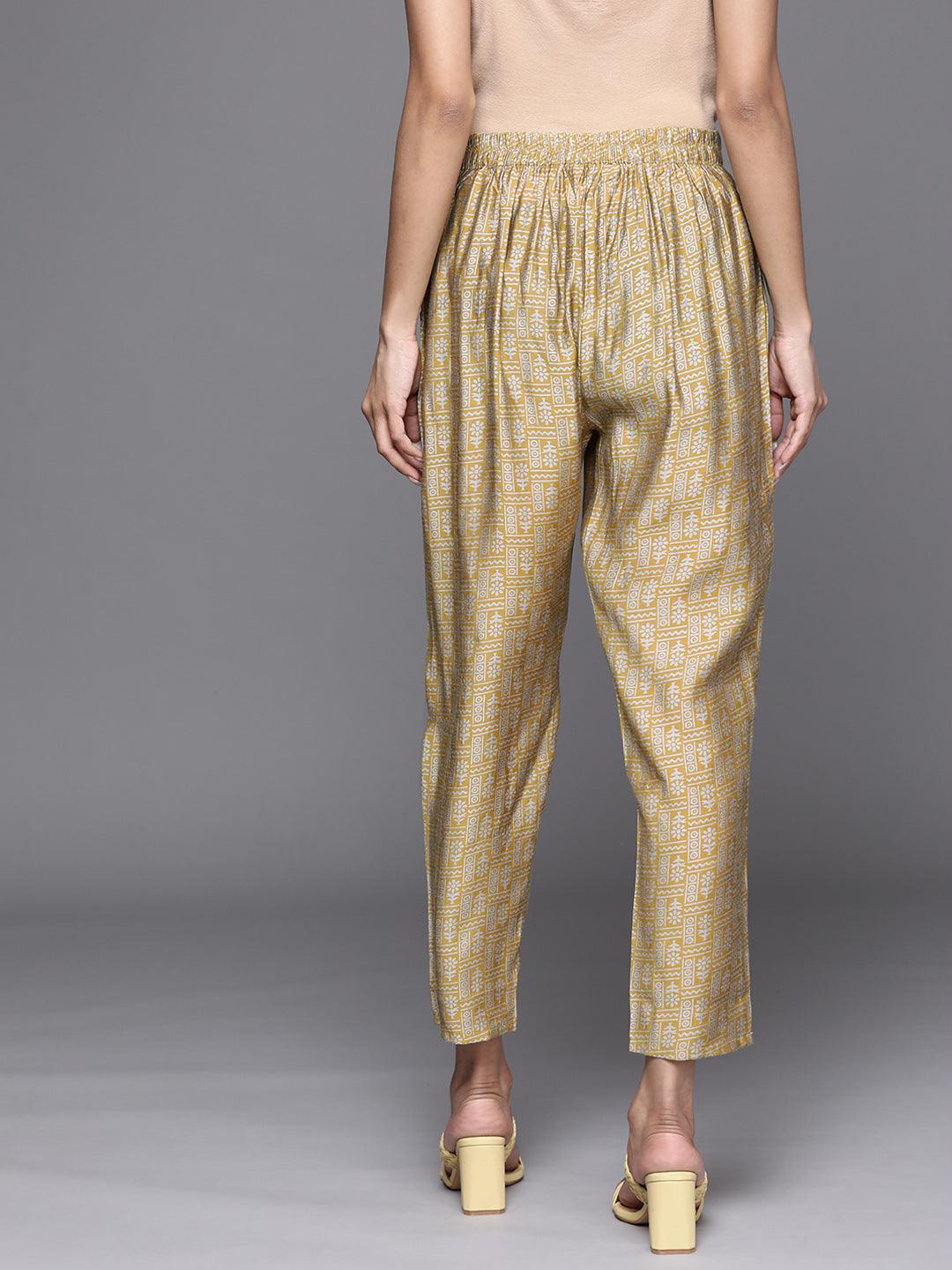 Gold Printed Silk Trousers - Libas 