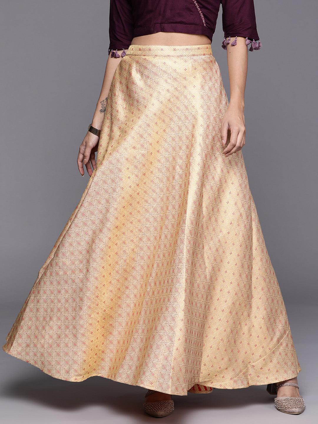 Gold Self Design Jacquard Skirt - ShopLibas
