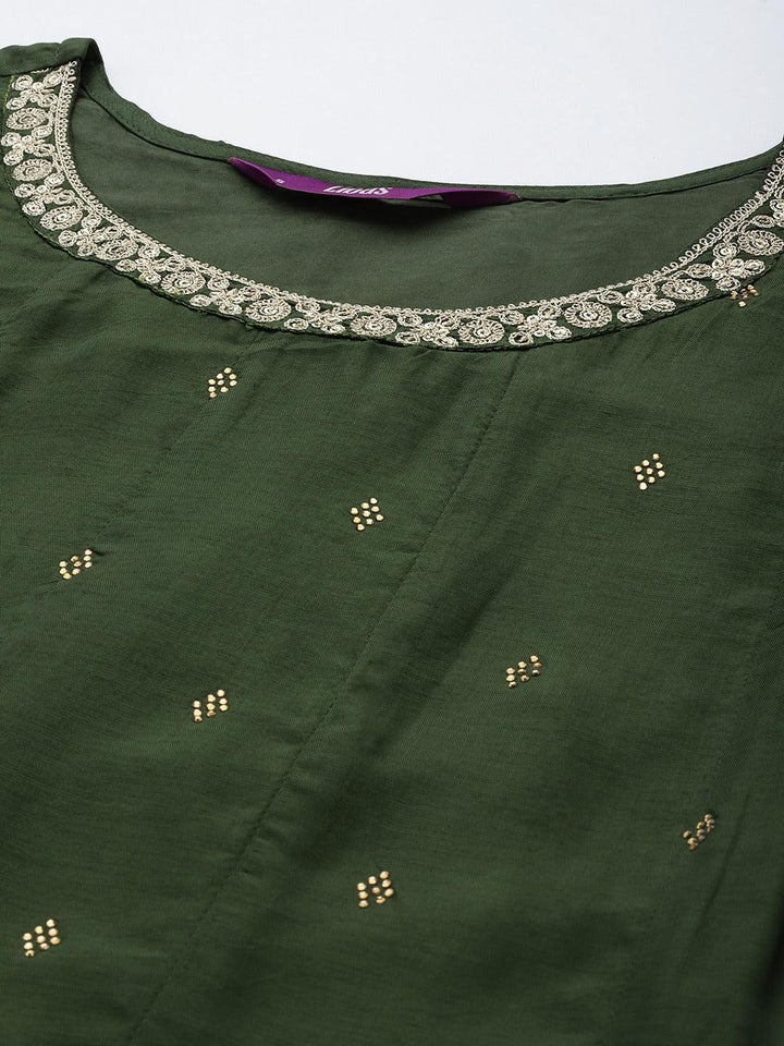 Green Brocade Silk Blend A-Line Suit Set - ShopLibas
