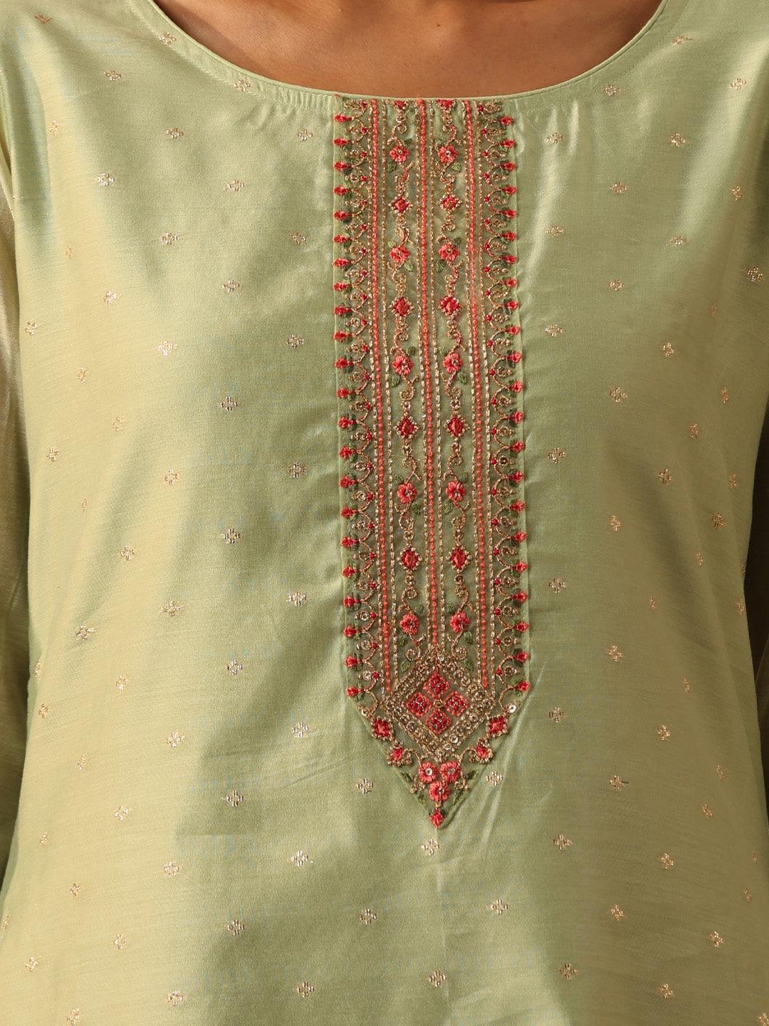 Green Embellished Chanderi Silk Straight Kurta - ShopLibas 
