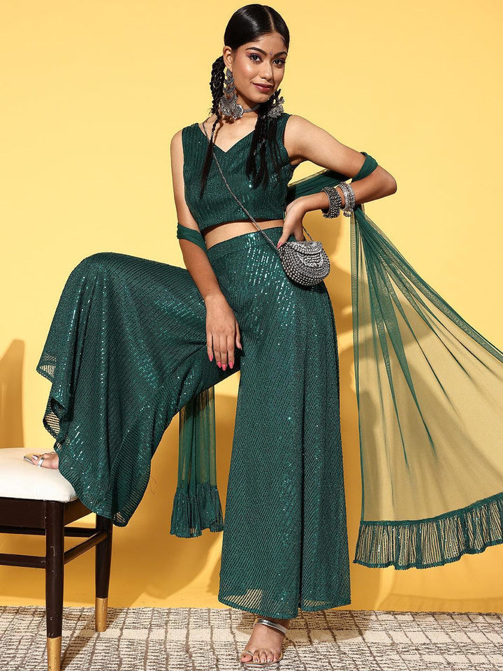 Green Embellished Nylon 3 Piece Co-Ords