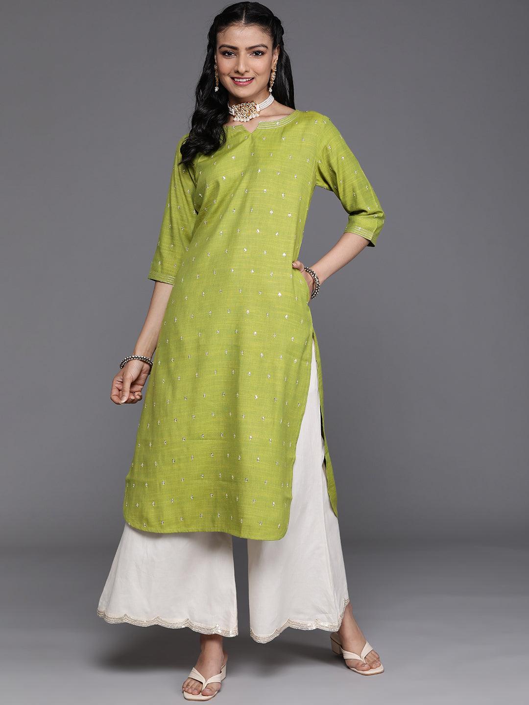 Green Embellished Rayon Kurta - ShopLibas