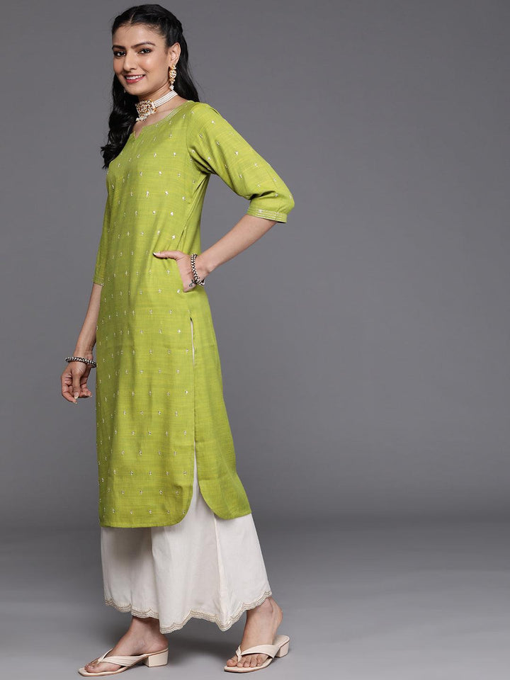 Green Embellished Rayon Kurta