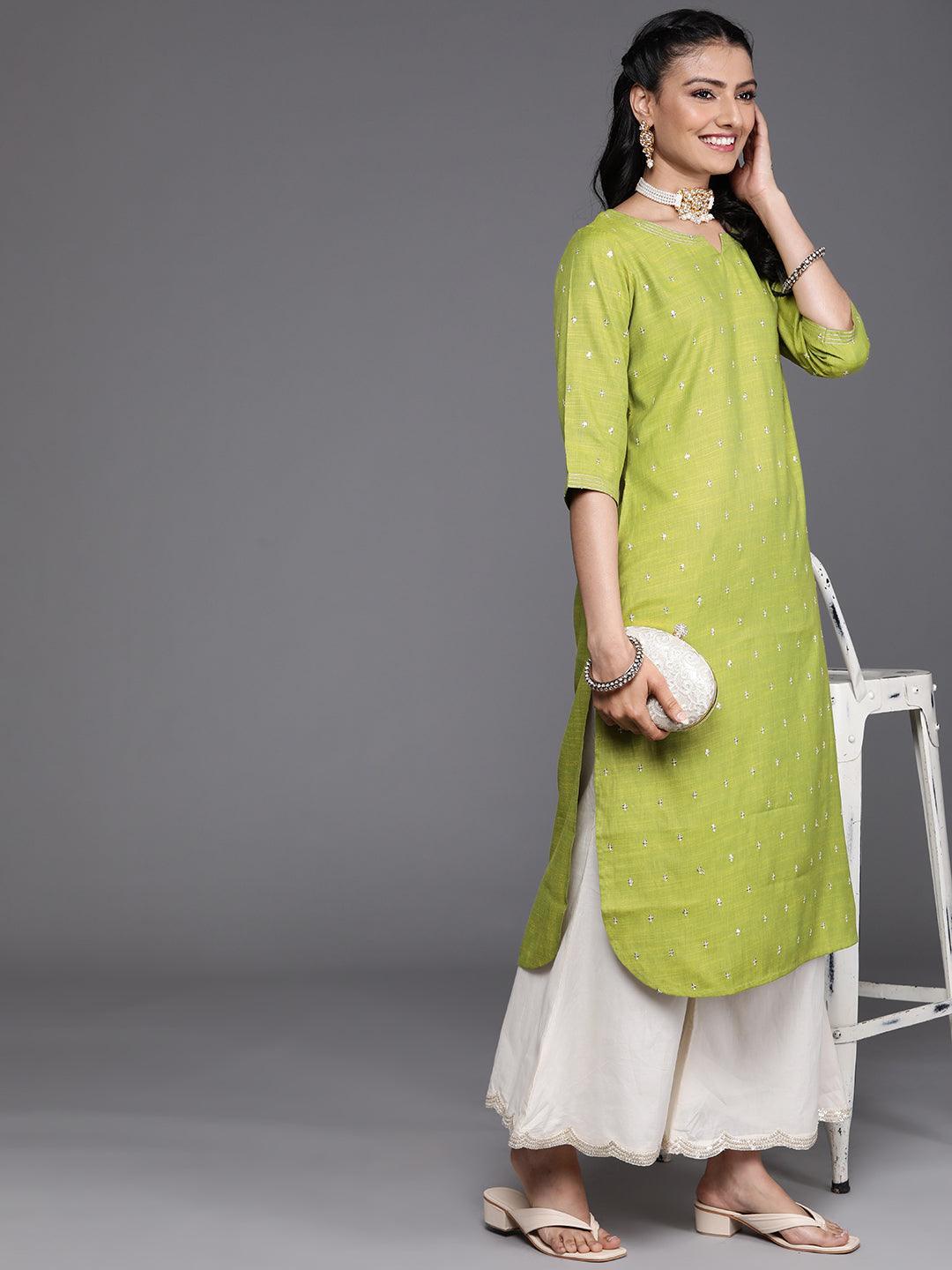 Green Embellished Rayon Kurta - ShopLibas 
