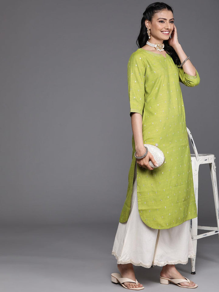 Green Embellished Rayon Kurta