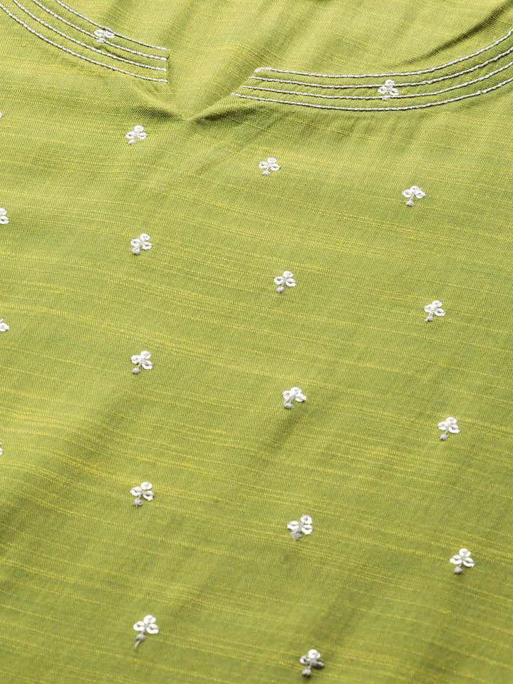 Green Embellished Rayon Kurta