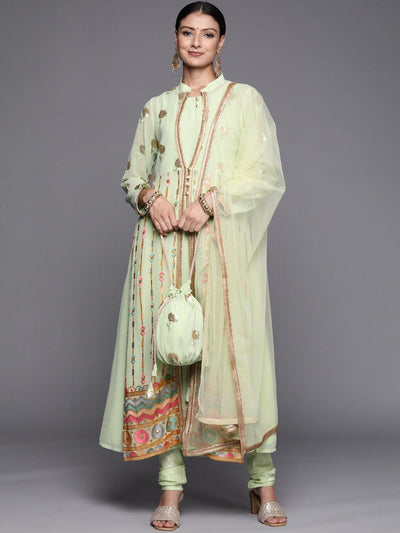 Green Embroidered Georgette Pakistani Style Suit Set - ShopLibas