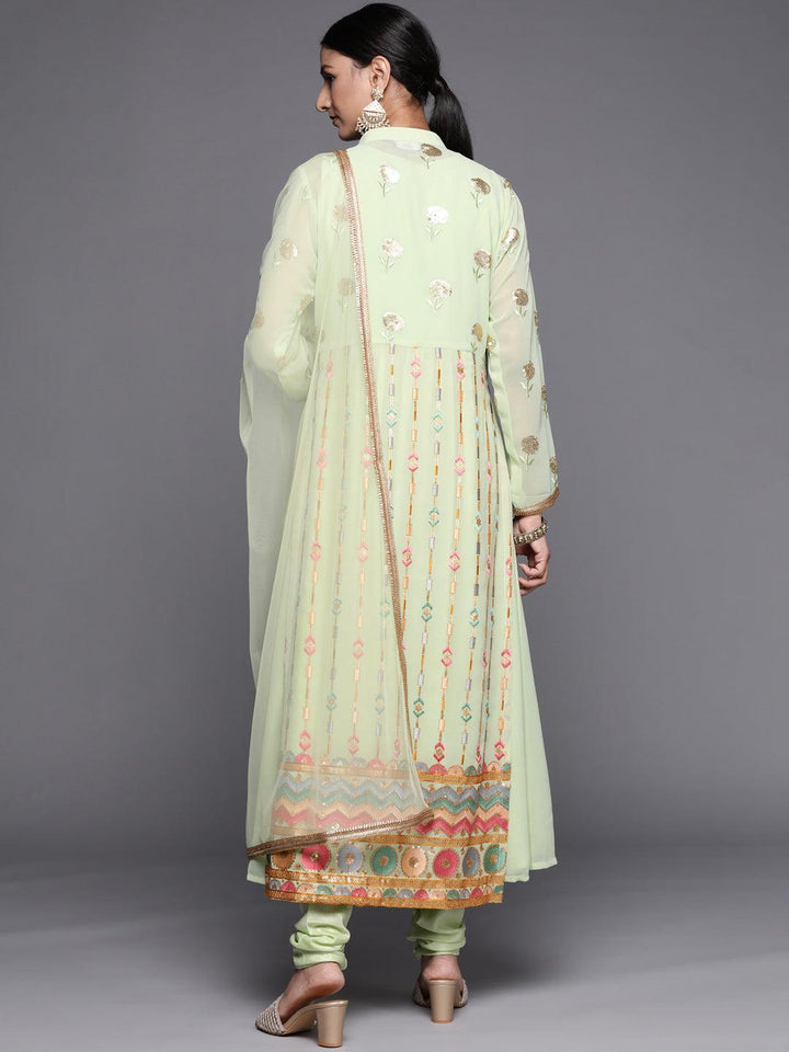Green Embroidered Georgette Pakistani Style Suit Set - ShopLibas