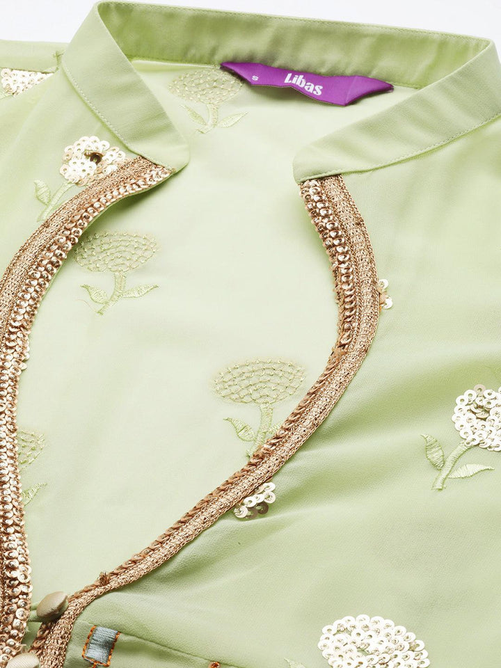 Green Embroidered Georgette Pakistani Style Suit Set - ShopLibas