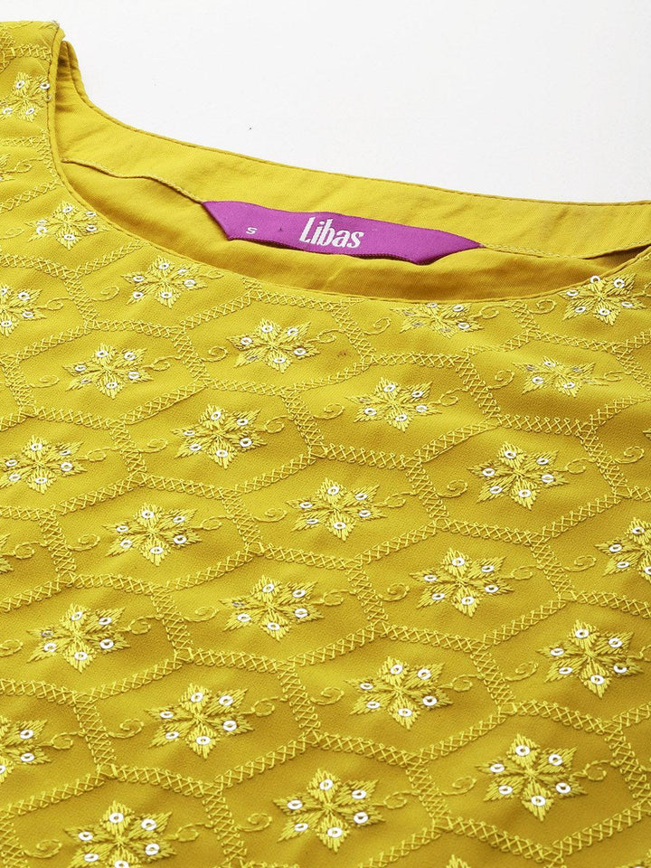 Green Embroidered Georgette Straight Kurta With Sharara & Dupatta - Libas