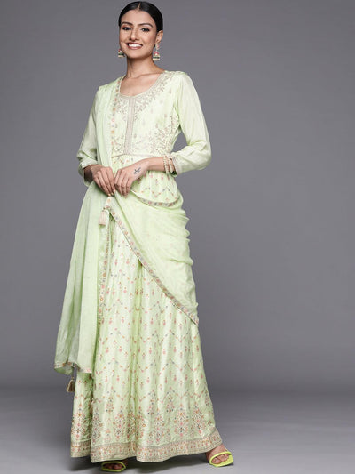 Green Embroidered Silk Anarkali Suit Set - ShopLibas